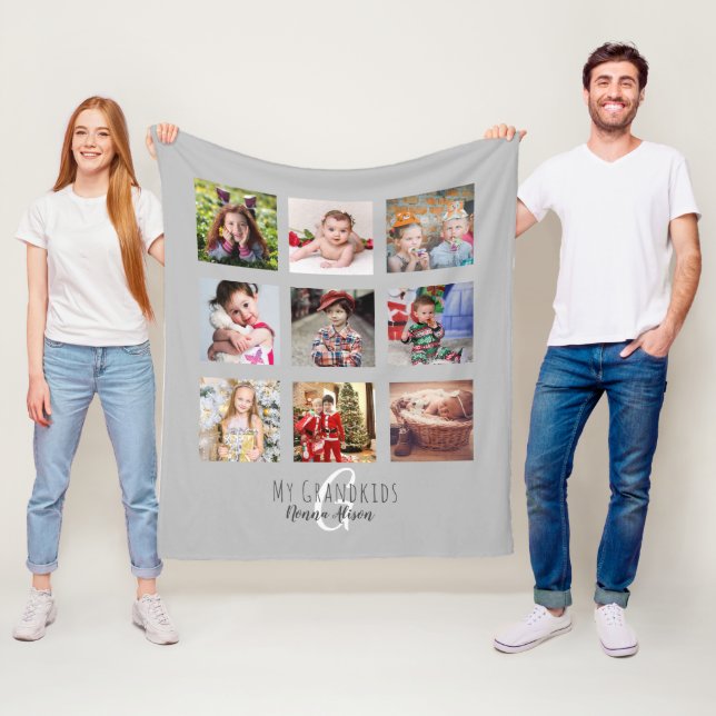 NONNA 8 x Photo Collage Grandchildren Family Tree Fleece Blanket (In Situ)