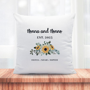 Nonna and Nonno   Rustic Sunflower and Names Throw Pillow