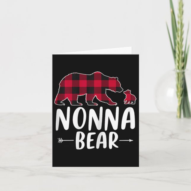 Nonna Bear Christmas Pajama Red Buffalo Plaid  Card (Front)