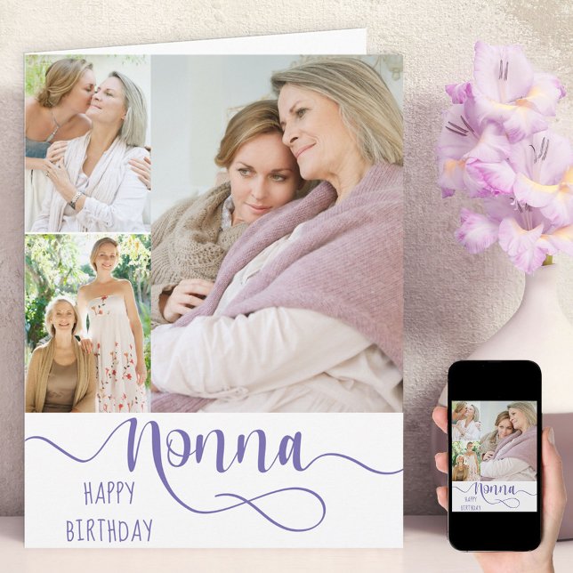 Nonna Calligraphy 3 Photo Bonne Carte Anniversaire (Créateur téléchargé)