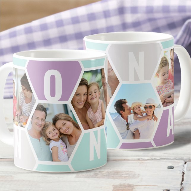 Nonna Editable 5 Photo 5 Letter Honeycomb Coffee Mug (Creator Uploaded)