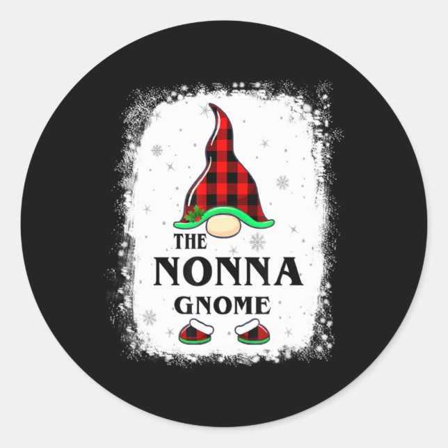 Nonna Gnome Buffalo Plaid Matching Family Xmas Paj Classic Round Sticker (Front)