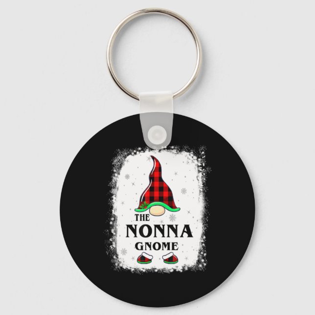 Nonna Gnome Buffalo Plaid Matching Family Xmas Paj Keychain (Front)