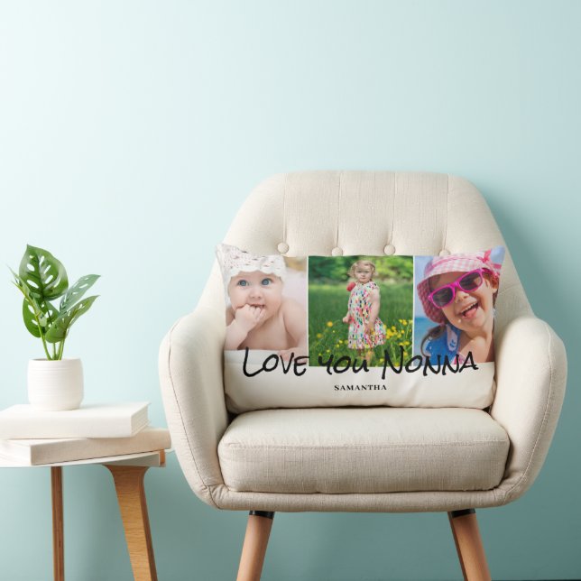 Nonna Grandmother 3 Photo Collage Lumbar Pillow (Chair)