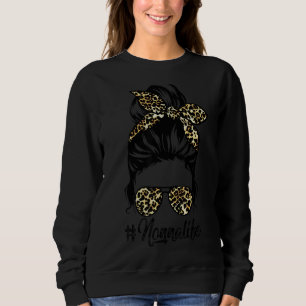Nonna Life Messy Hair Bun Leopard Women Mother's D Sweatshirt