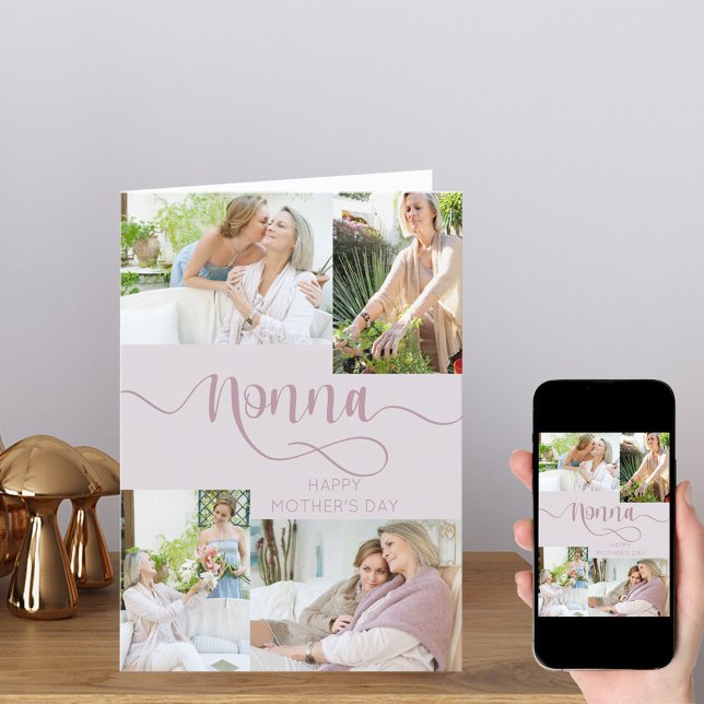 Nonna Mother's Day 4 Photo Collage Pink Holiday Card (Creator Uploaded)