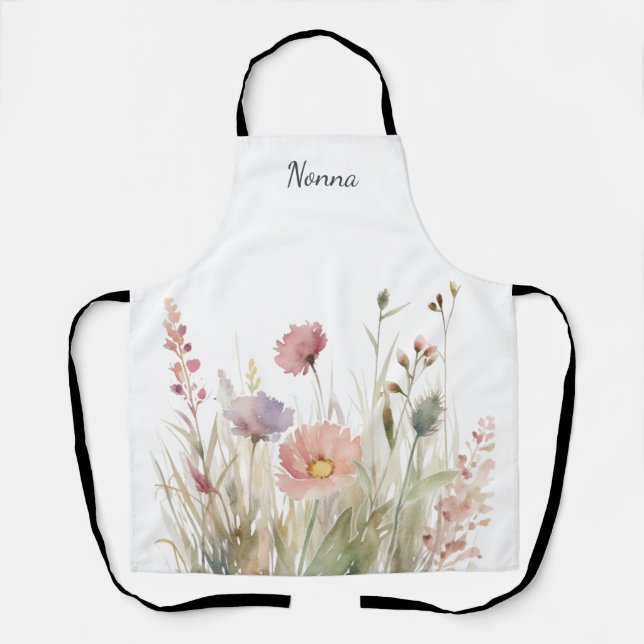 Nonna Pink Floral All-Over Print Apron (Front)