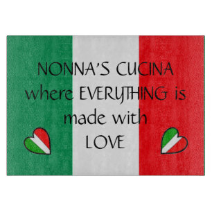 Nonna's Cucina Italian Flag Hearts Customizable Cutting Board