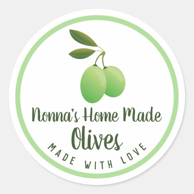 Nonna's Homemade Pickled Olive Preserves Classic Round Sticker (Front)