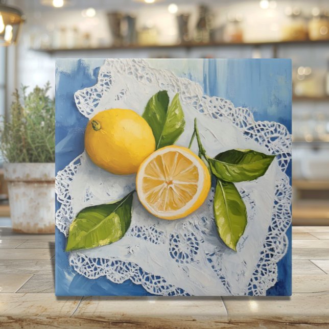 Nonna's Italian Lace & Lemons Tile (Nonna's Lace and Lemons Ceramic Trivet - Italian nostalgia and heritage gift)