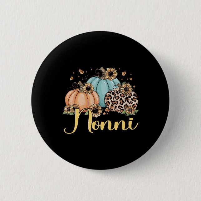 Nonni Leopard Pumpkin Women Thanksgiving Fall  2 Inch Round Button (Front)