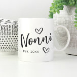 Nonni Year Established Grandma Coffee Mug<br><div class="desc">Create a sweet keepsake for grandma with this simple design that features "Nonni" in hand sketched script lettering accented with hearts. Personalize with the year she became a grandmother for a cute Mother's Day or pregnancy announcement gift.</div>