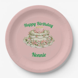 NONNIE ~ VINTAGE BIRTHDAY CAKE ~  PAPER PLATE