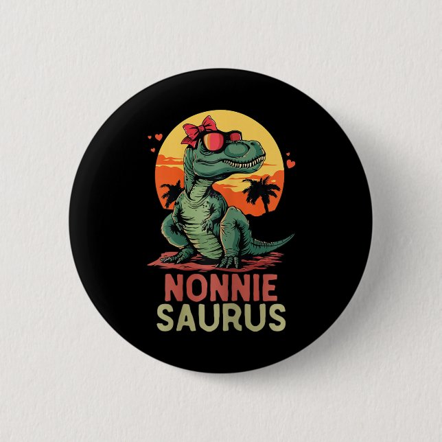 Nonniesaurus Dino Dinosaur Nonnie-saurus T-rex Fun 2 Inch Round Button (Front)