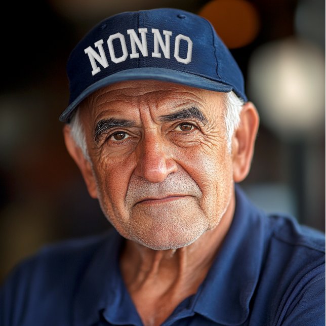 Nonno Athletic Arch Embroidered Hat (Nonno athletic arched embroidered text on navy baseball cap for Italian grandfather gift)