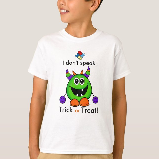 Nonverbal Halloween T-shirt Kids Autism Costume (Front)