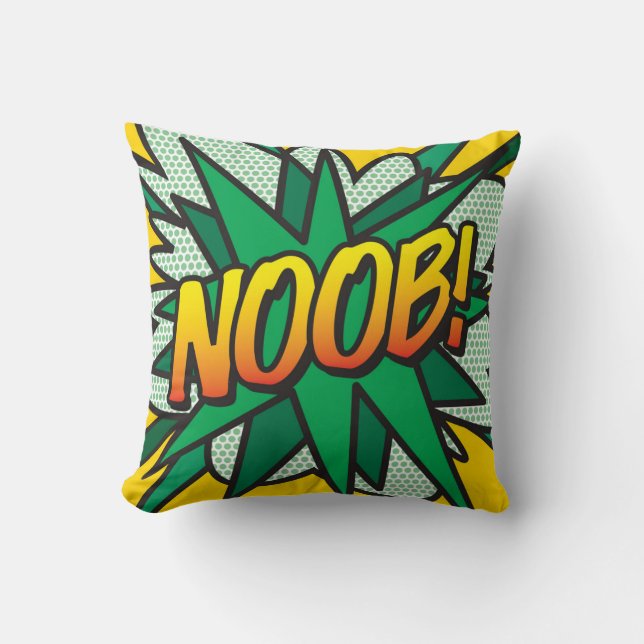 NOOB Funny Cool Modern Comic Book Pop Art Throw Pillow (Front)