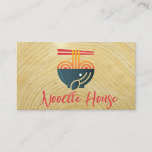 Noodle Bowl and Chopsticks Wood Grain Business Card
