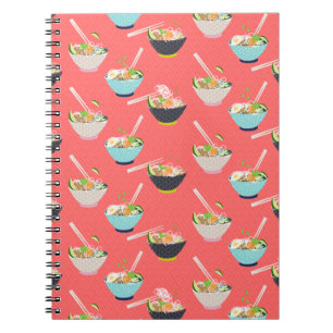 Noodle Bowl with Tofu, Lime and Chopsticks Coral Notebook