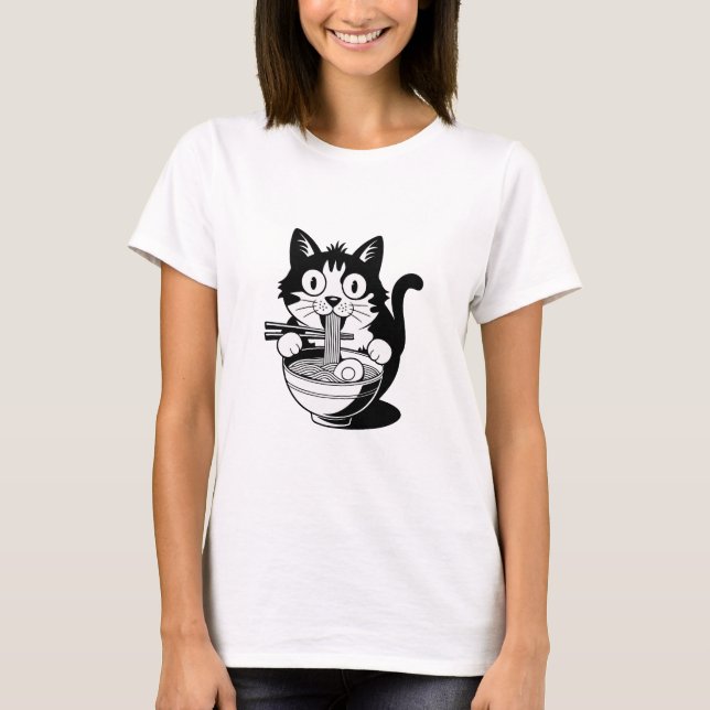 Noodle Cat Shirt, Ramen Cat T-Shirt, Foodie Lover  T-Shirt (Front)