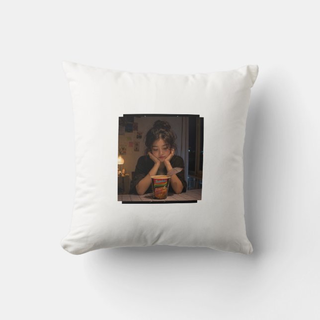 Noodle Girl Throw Pillow (Front)
