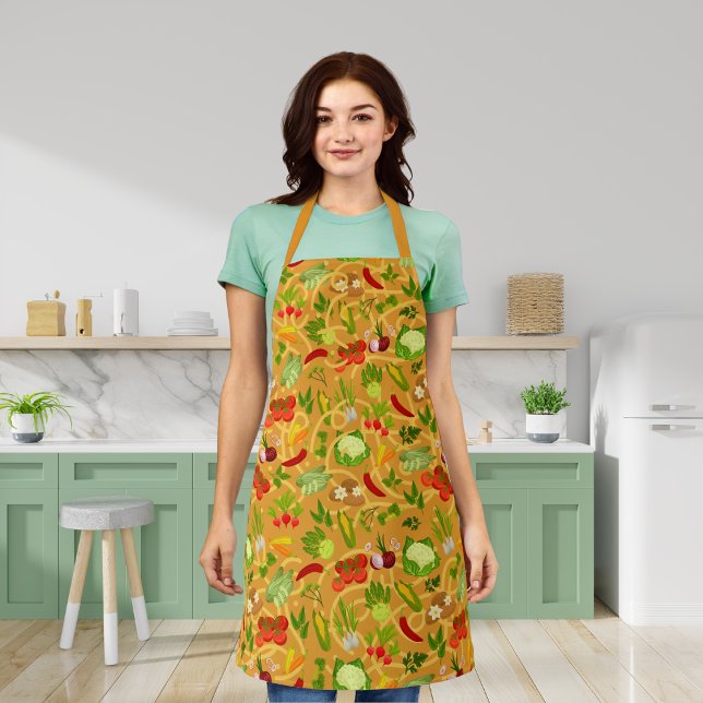 Noodles and colourful vegetables orange apron (Creator Uploaded)