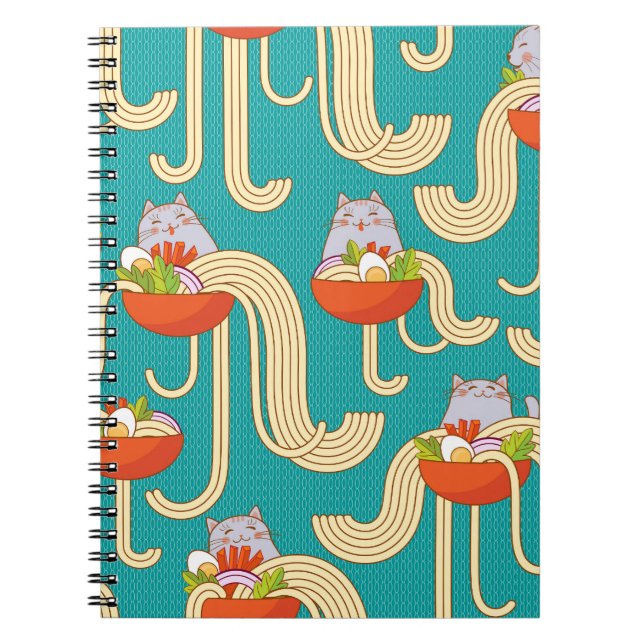Noodles Funny Cats Turquoise Background Notebook (Front)