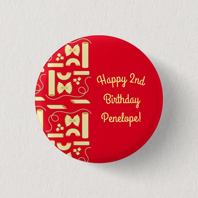 Noodles Pasta Kid 1st Birthday Party Italian 1 Inch Round Button (Front)