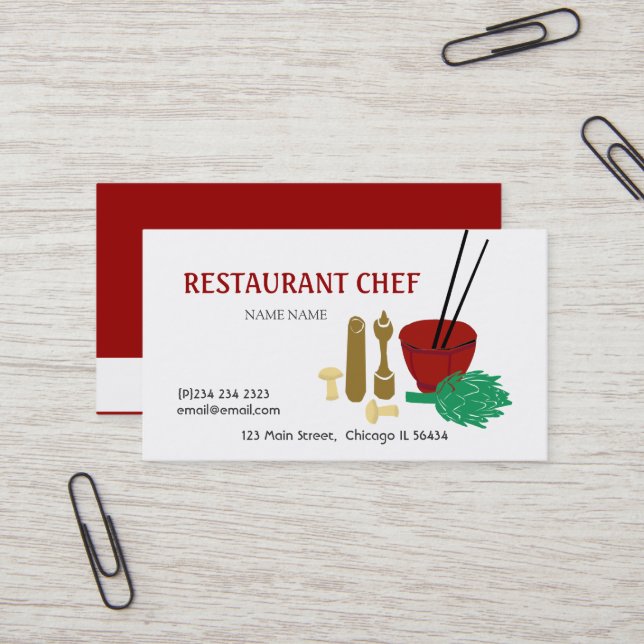 Noodles Red Asian Bowl Chop sticks Culinary Business Card (Front/Back In Situ)
