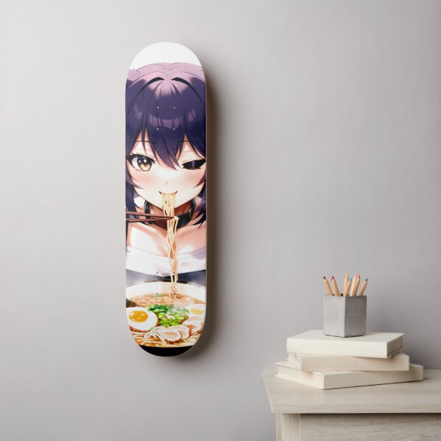 Noodlicious Whiskers: Anime Cat Girl Skateboard (Wall Art)
