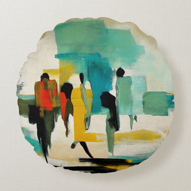 Noontide Vibrance – Abstract Figures Round Pillow (Front)