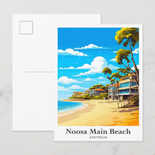 Noosa Beach Australia Travel Potrait Illustration Postcard