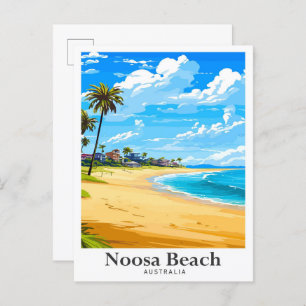 Noosa Beach Australia Vintage Travel Illustration Postcard