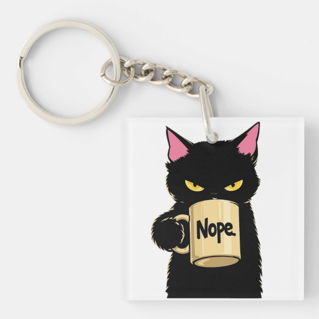Nope Cat Coffee Mug – Funny Black Cat Attitude  Keychain (Front)