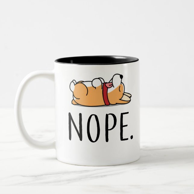 Nope Corgi Two-Tone Coffee Mug (Left)