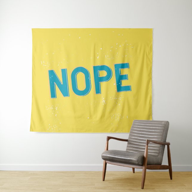 NOPE - Distressed Typography in Blue and Yellow Tapestry (In Situ (Horizontal))