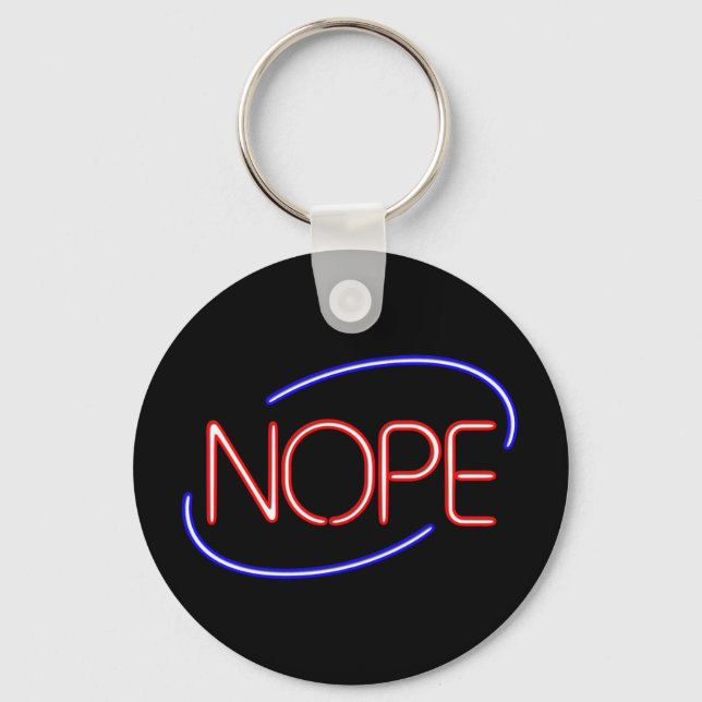 NOPE in the style of a Neon Open Sign Keychain (Front)