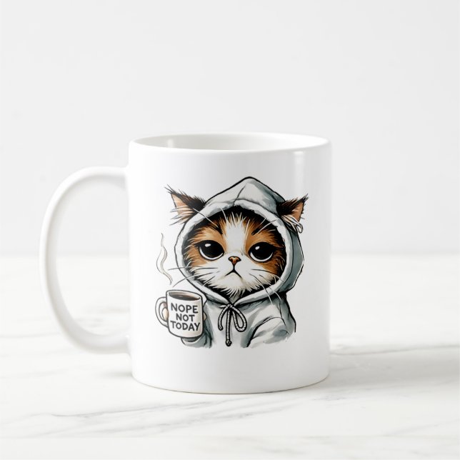 Nope Not Today Cat, Funny Cat, Coffee Lover, Grump Mug (Left)