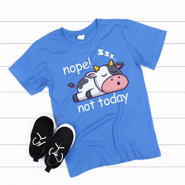 Nope Not Today Sleeping Cow Illustration Grey Text T-Shirt (nope not today boy kids t-shirt)