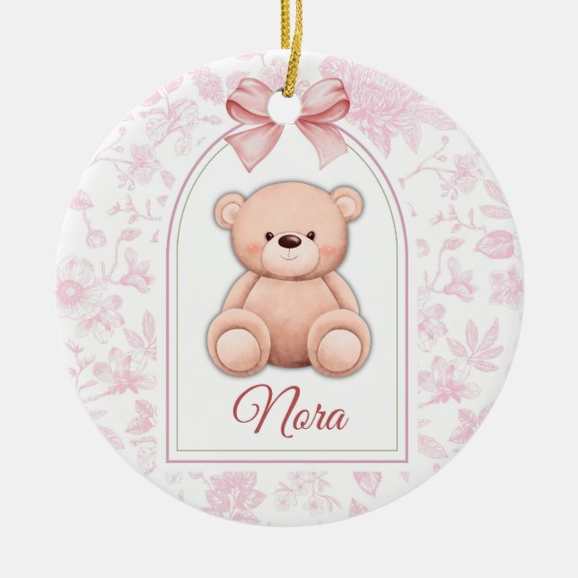 Nora | Custom Pink Teddy Bear Nursery Design  Ceramic Ornament (Front)