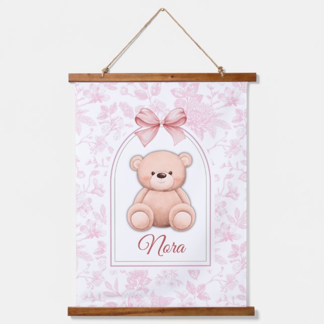 Nora | Custom Pink Teddy Bear Nursery Design  Hanging Tapestry (Front)