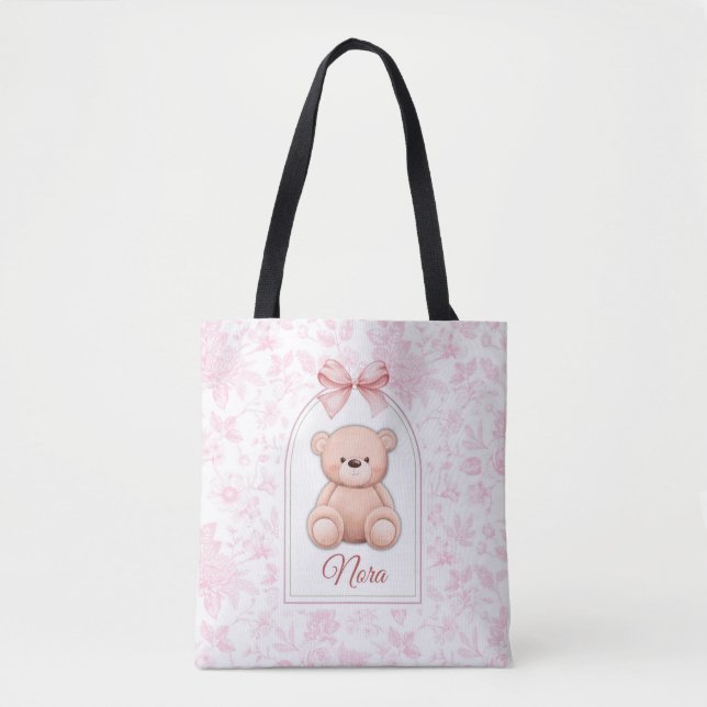 Nora | Custom Pink Teddy Bear Nursery Design  Tote Bag (Front)