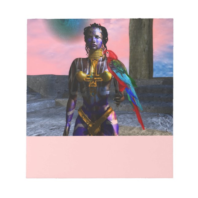 NORA CYBER WARRIOR AND MACAW Science Fiction Notepad (Front)