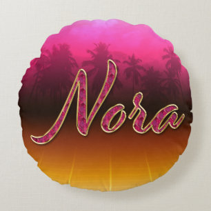 Nora Vorname Name golden pink Kissen Round Pillow