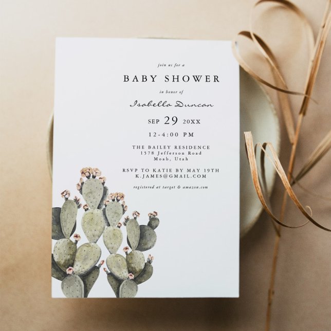 NORAH Bohemian Prickly Pear Cactus Watercolor Invitation (Creator Uploaded)
