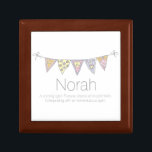 Norah customized name and meaning gift box<br><div class="desc">Pretty bunting personalized keepsake gift box. Perfect to showcase a extra special gift. Gift box currently reads Norah A shining light. Forever cheery and optimistic. Enterprising with an adventurous spirit, or you can be personalize with your own name, initial on the centre flag and name meaning words. Original bunting flag...</div>
