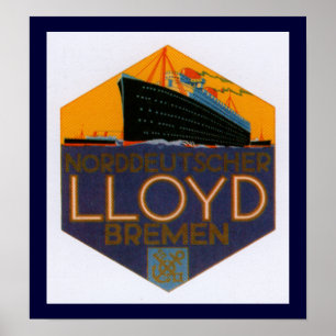 Norddeutcher Lloyd Bremen Luggage Label Poster
