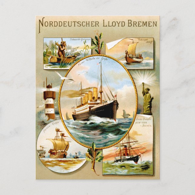 Norddeutscher Lloyd Bremen Vintage Travel Poster Postcard (Front)