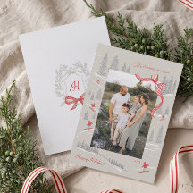 Nordic Alpine Mountain Red Bow Christmas Photo
