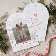 Nordic Alpine Mountain Red Bow Christmas Photo